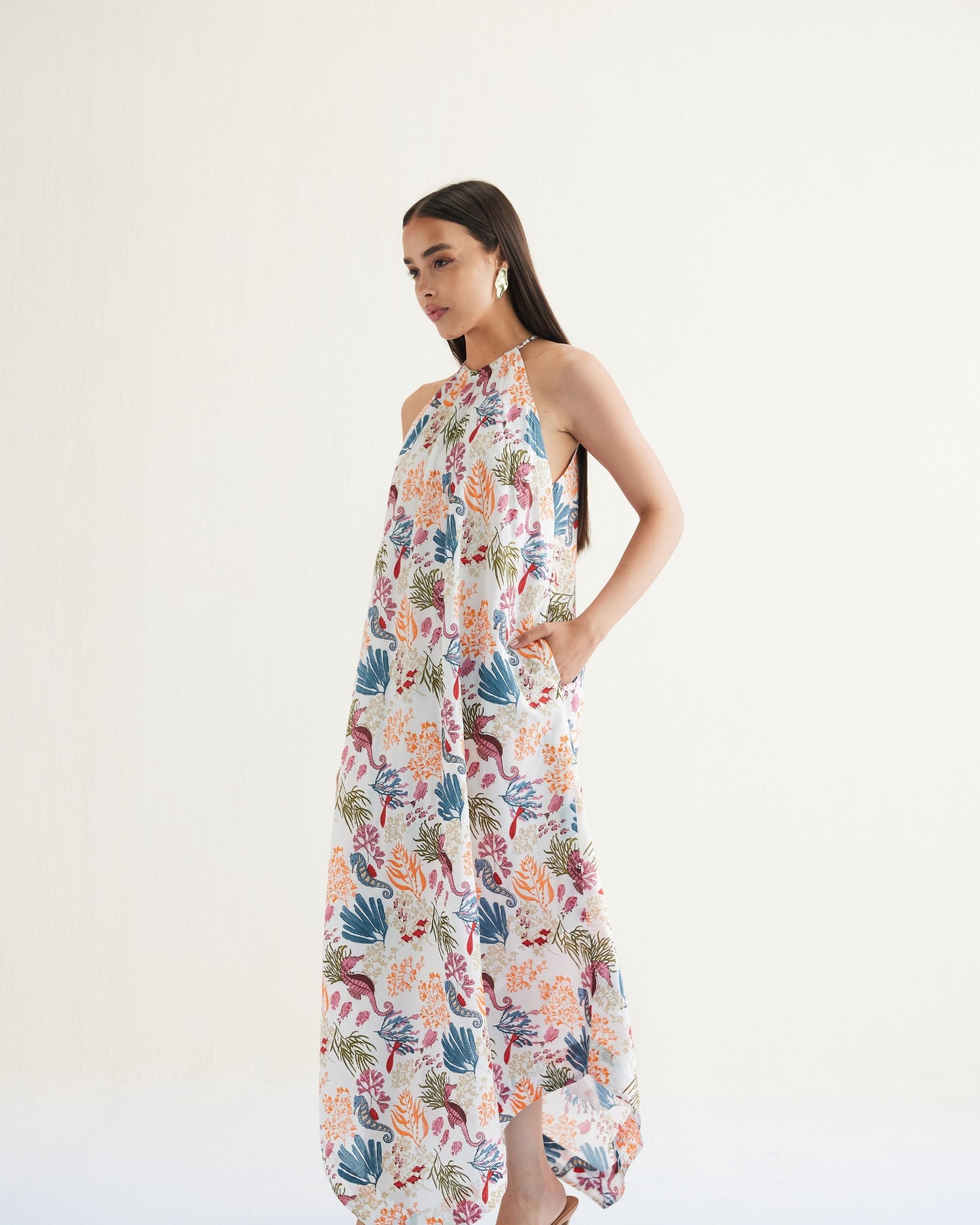 SUI | Deep Sea Lyocell Halter Maxi Dress
