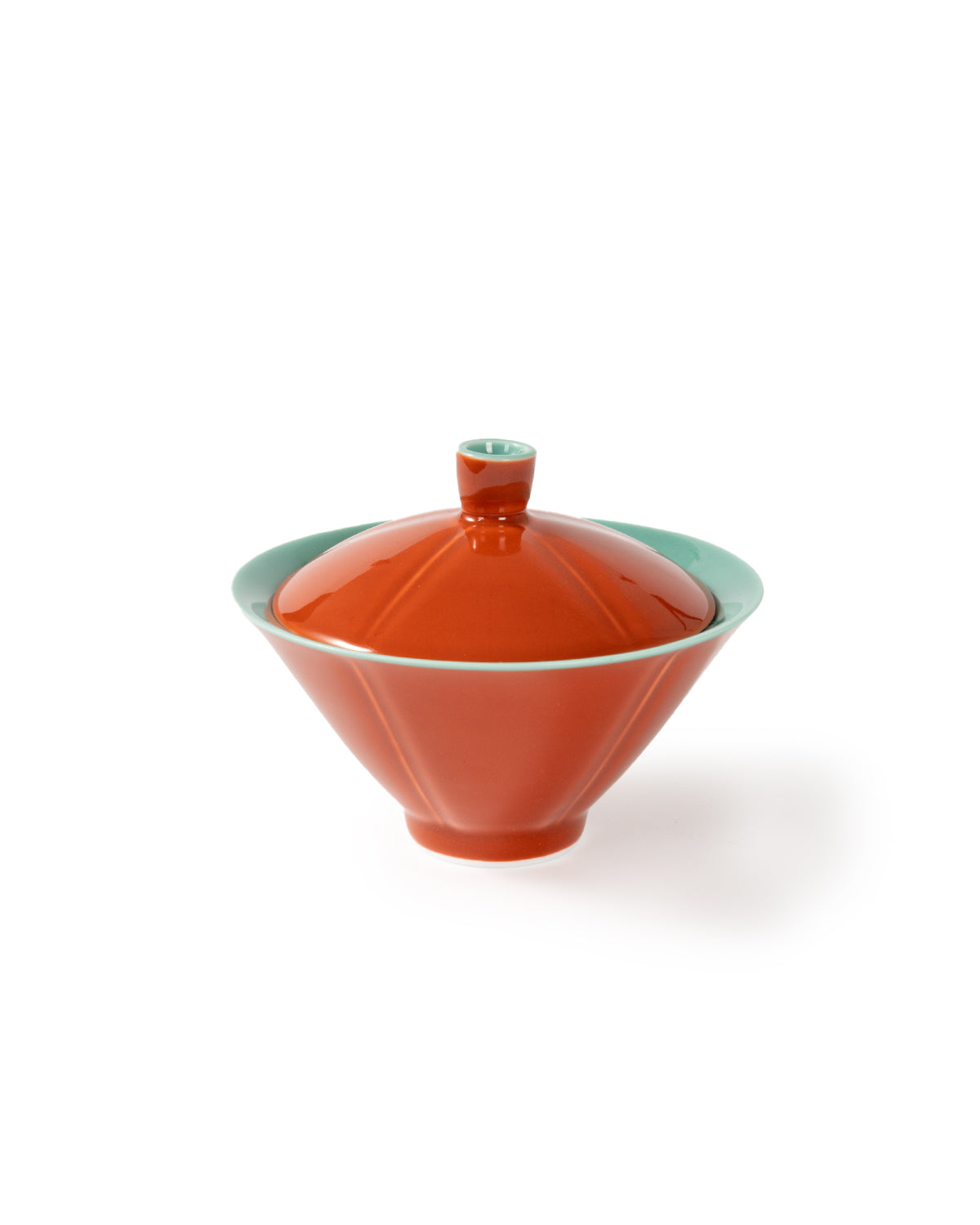 CRAFILAB | Brick Red & Turquoise Bamboo Hat Lidded Bowl