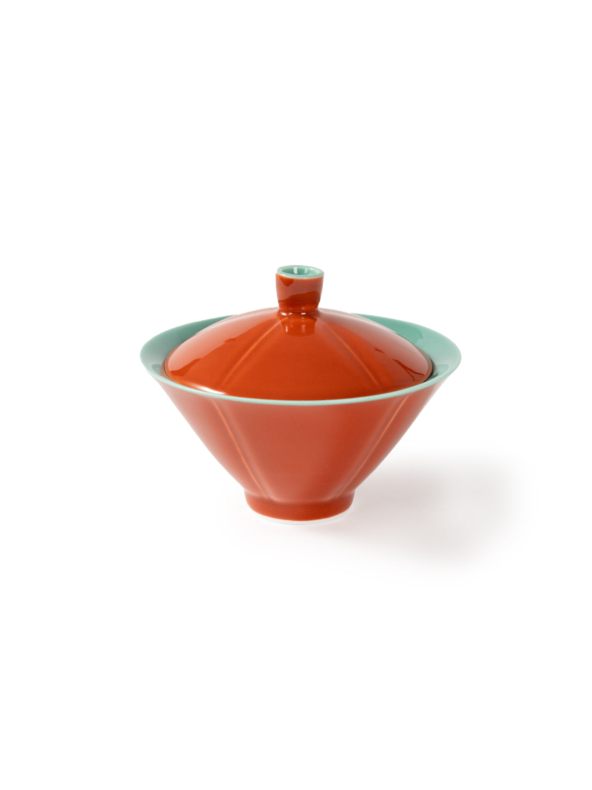 CRAFILAB | Brick Red & Turquoise Bamboo Hat Lidded Bowl
