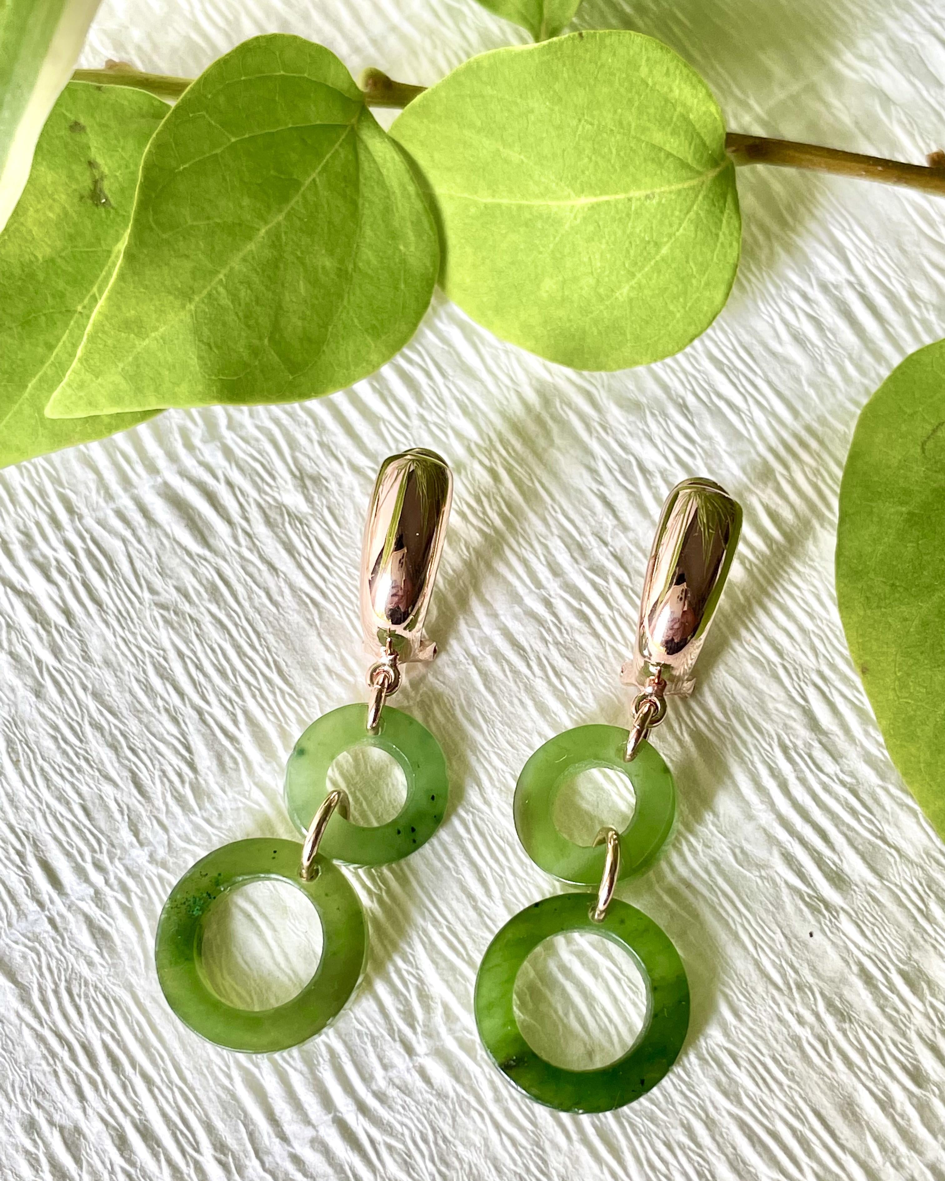 MARILYN TAN JEWELLERY | Nephrite Green Jade Lucky 8 Clip and Post Earrings