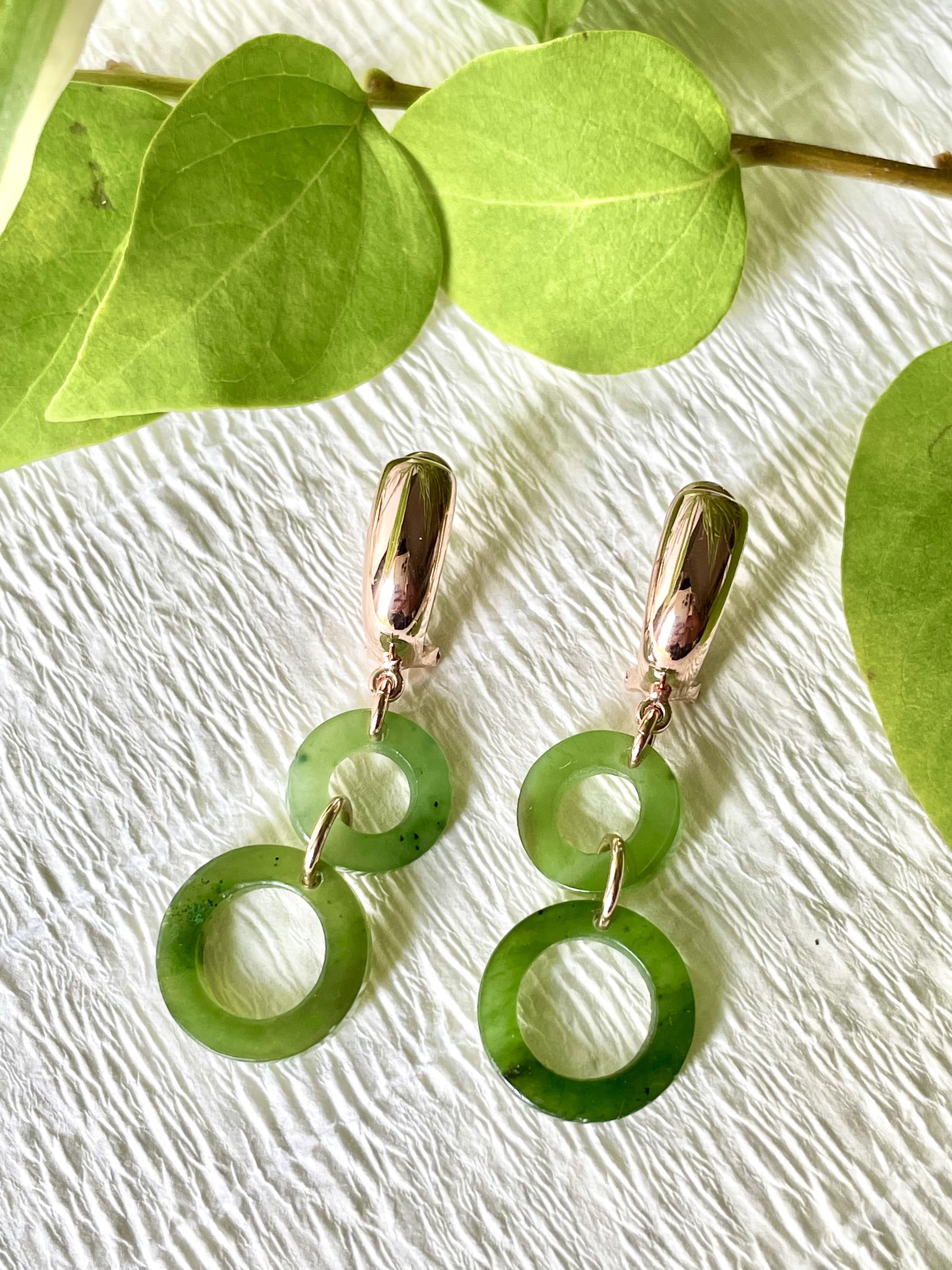 MARILYN TAN JEWELLERY | Nephrite Green Jade Lucky 8 Clip and Post Earrings