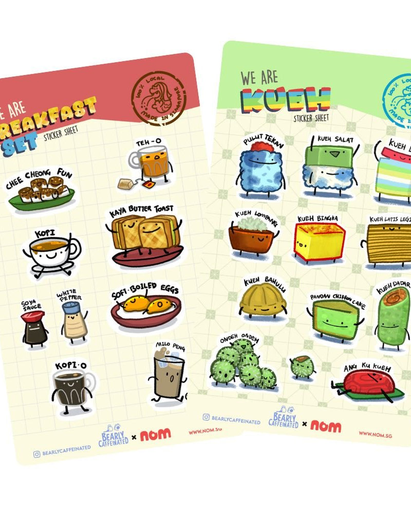 NOM | NOM x BearlyCaffeinated Breakfast Set And Kueh Sticker Sheet