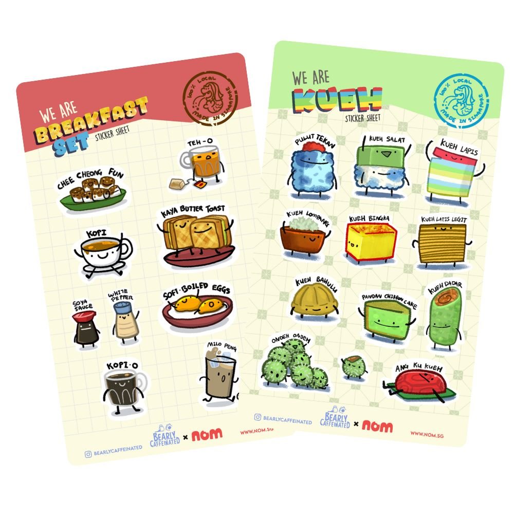 NOM | NOM x BearlyCaffeinated Breakfast Set And Kueh Sticker Sheet