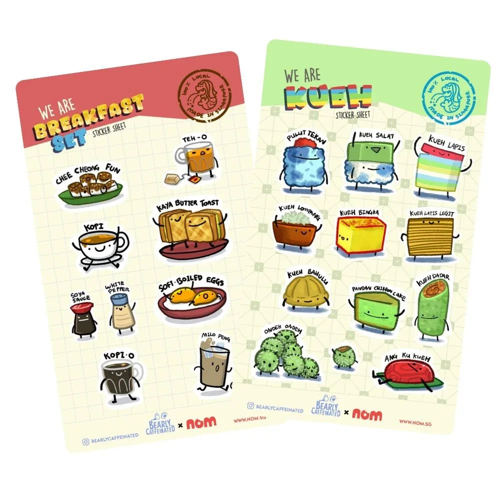 NOM | NOM x BearlyCaffeinated Breakfast Set And Kueh Sticker Sheet