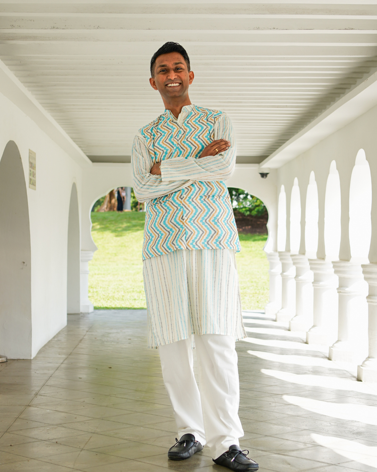 NIMBU | Gul Blue Men's Kurta Pajama Jacket Set In Cotton