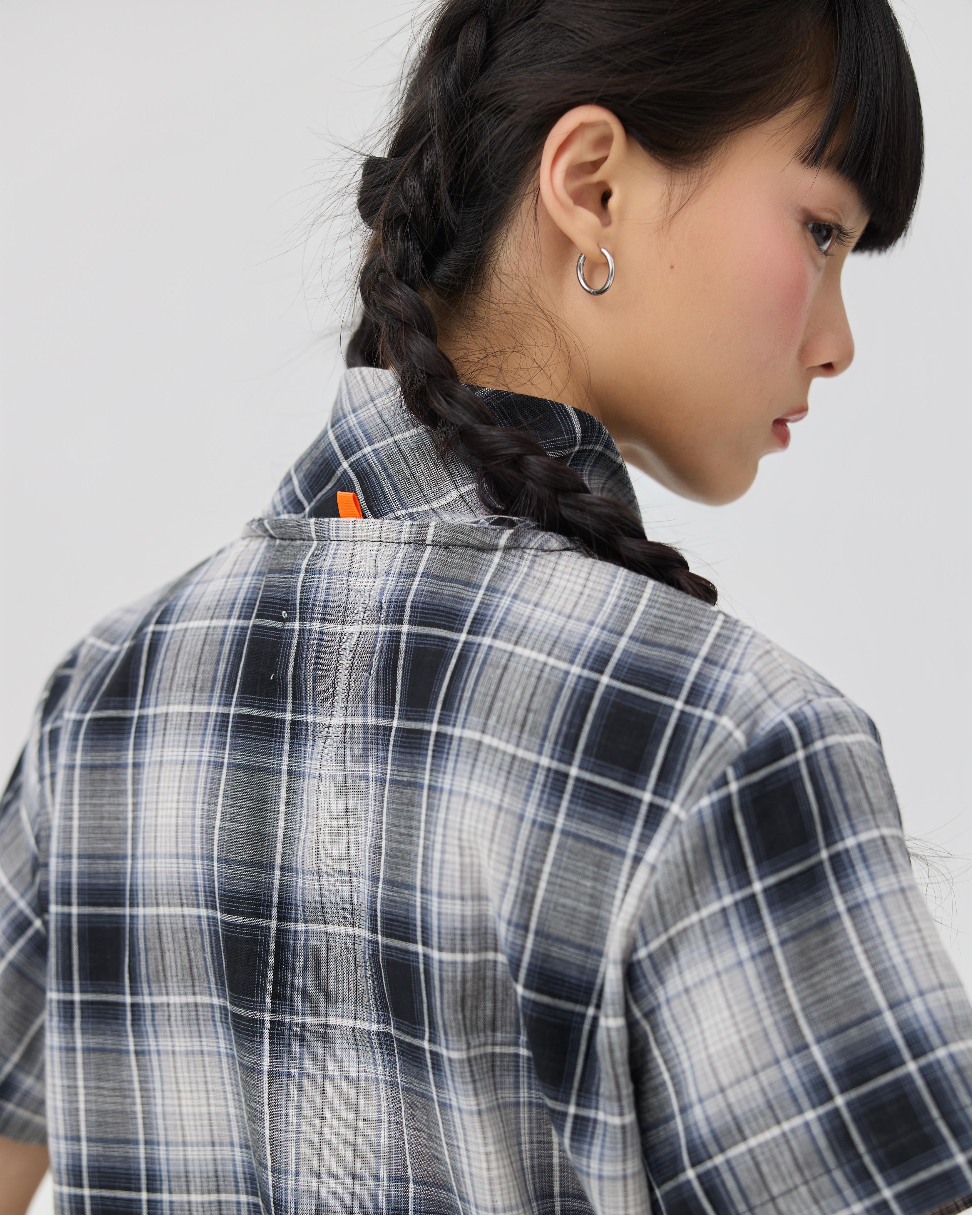 3EIGHTH | Nimai 2-Way Scarf Top in Black Tartan Gauze