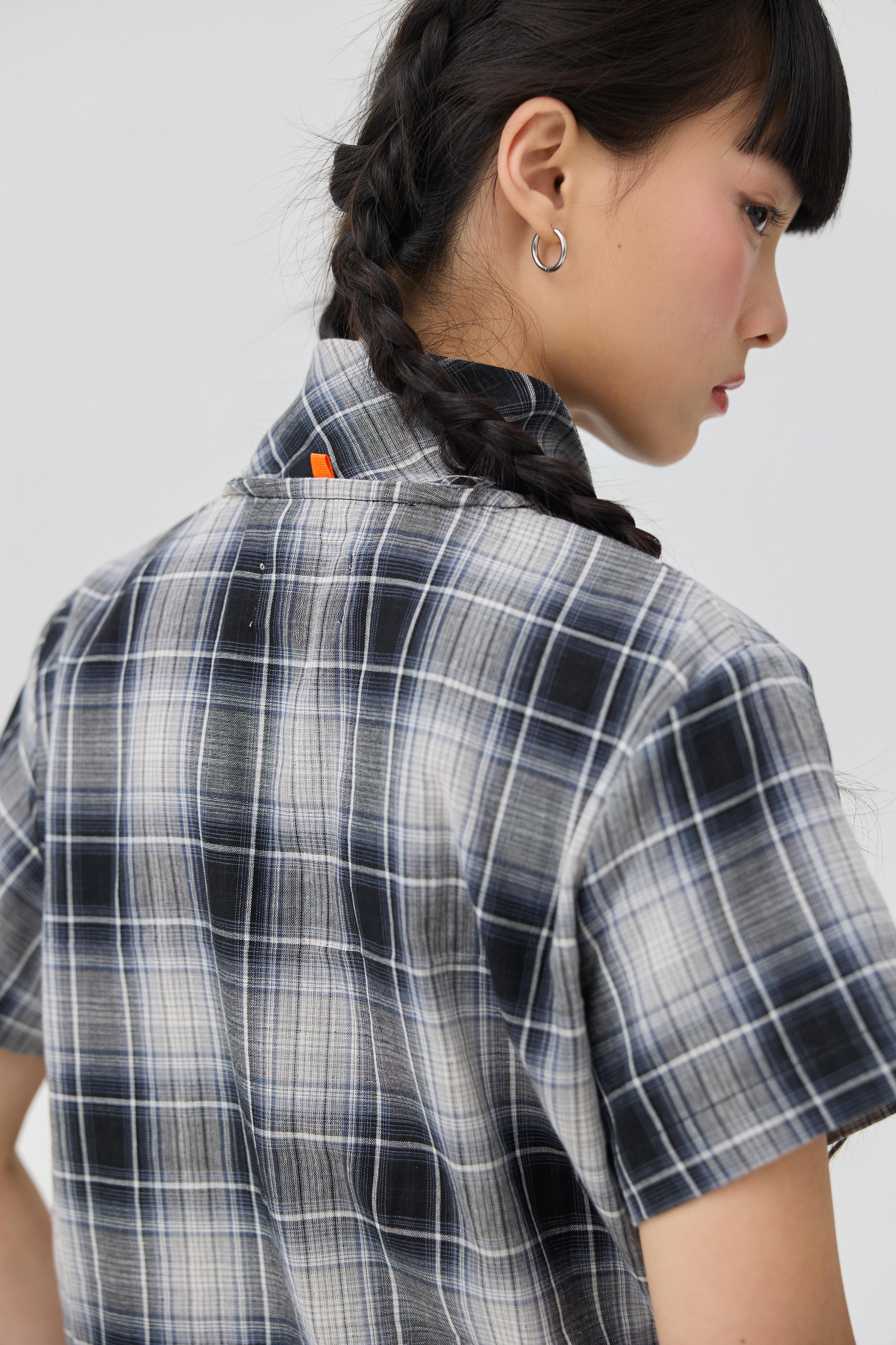 3EIGHTH | Nimai 2-Way Scarf Top in Black Tartan Gauze