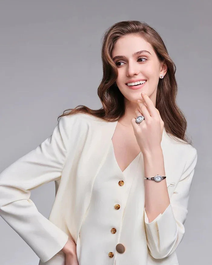 BLACK BY BLUE BRAVE | THCN Nยท I Mini Mother-of-Pearl Dial Silver Jewelry Watch