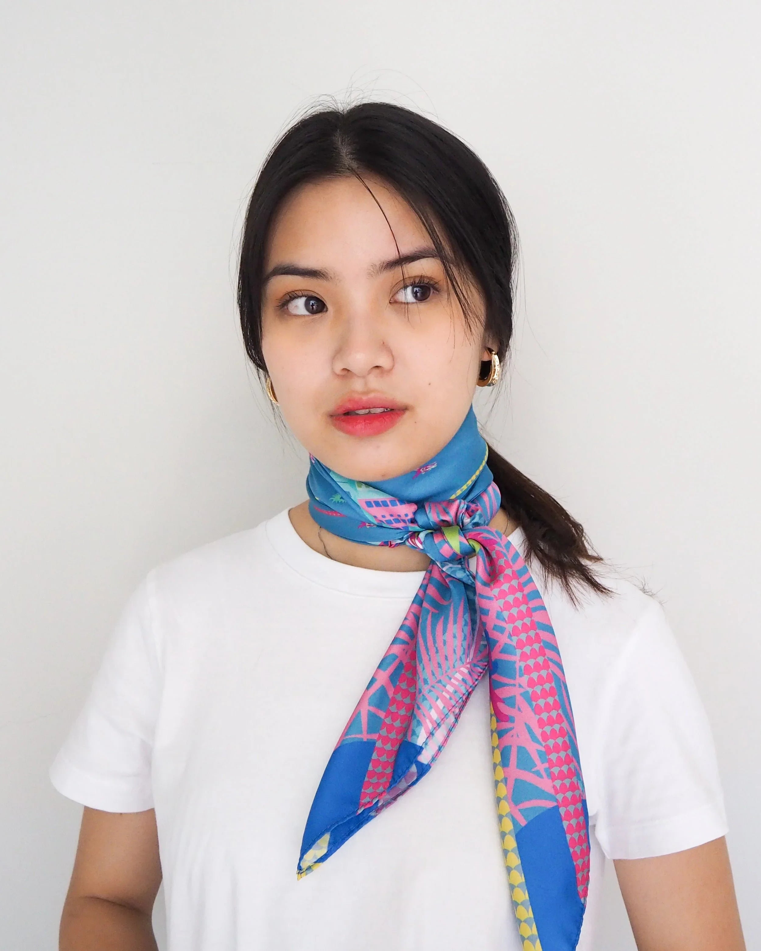 BINARY STYLE | Dragons On Singapore Water Silk Square Scarf 87X87 cm