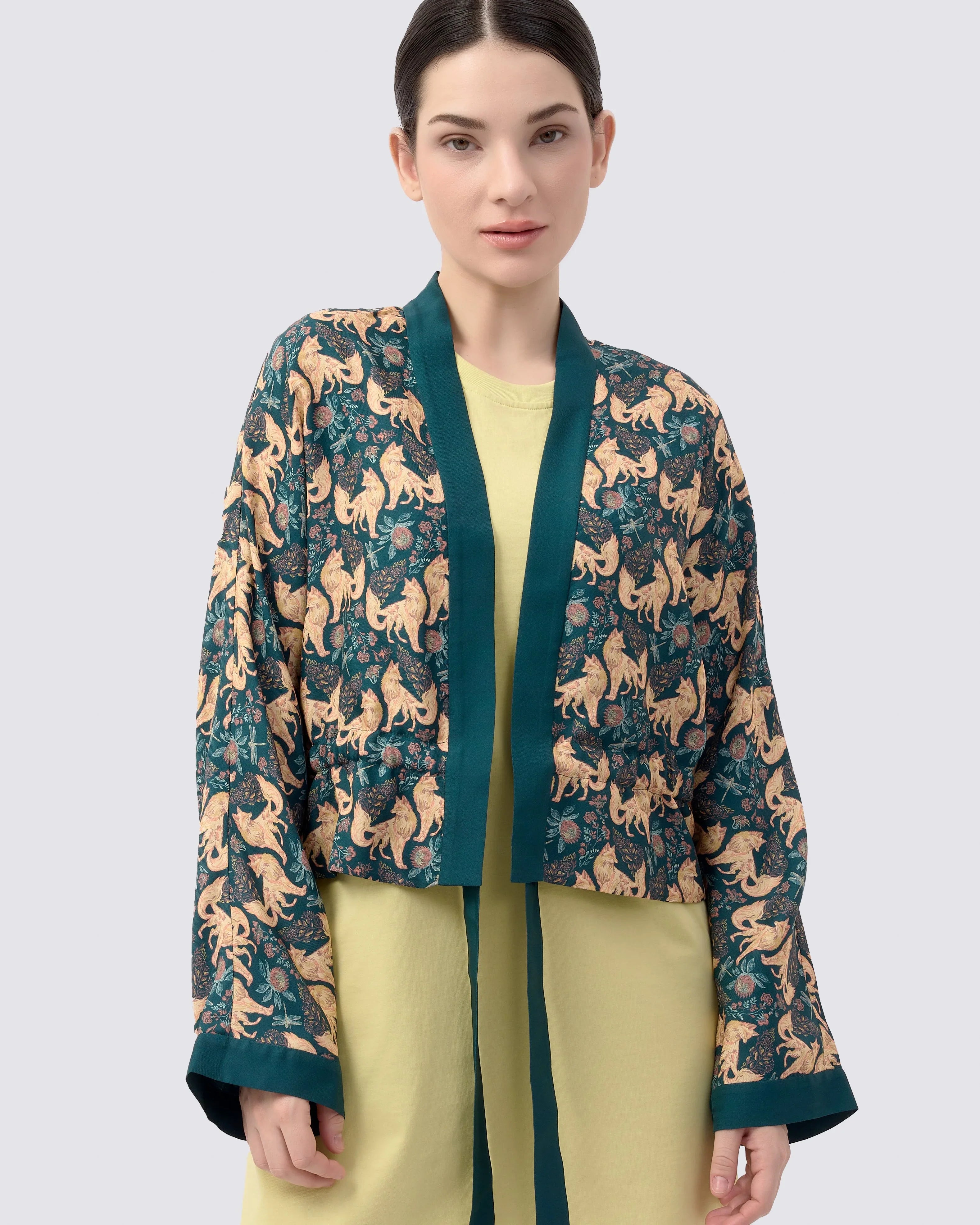 STUDIO QILING | Kitsune Teal Desert Reversible Cropped Kimono