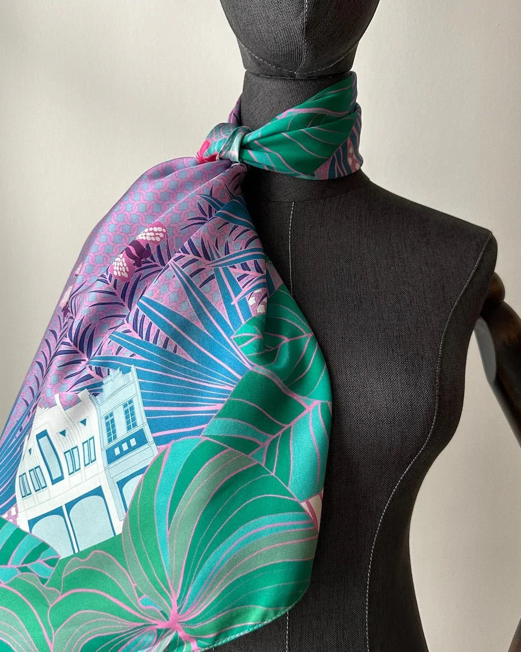 BINARY STYLE | Tropical Art Deco Silk Square Scarf 87x87cm
