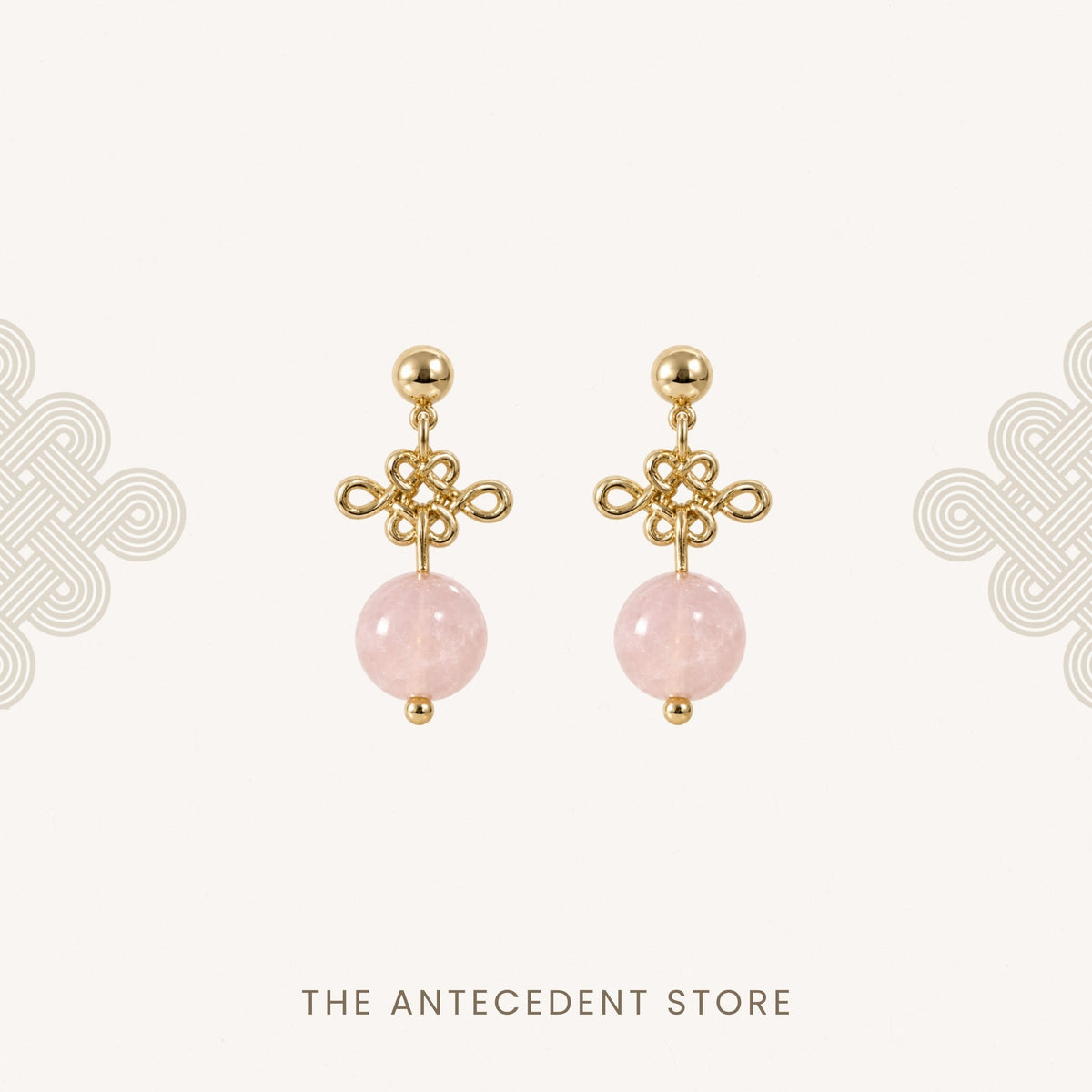 THE ANTECEDENT STORE | Auspicious Ruyi Knot With Rose Quartz Earrings