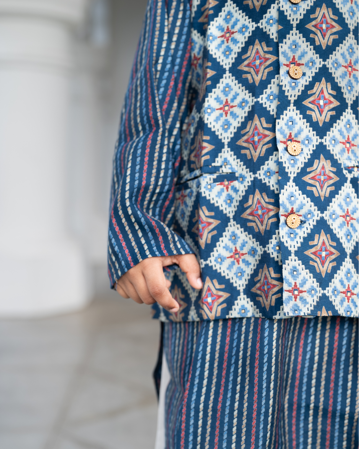 NIMBU | Tara Blue Boys Kurta Pajama Jacket in Muslin Cotton