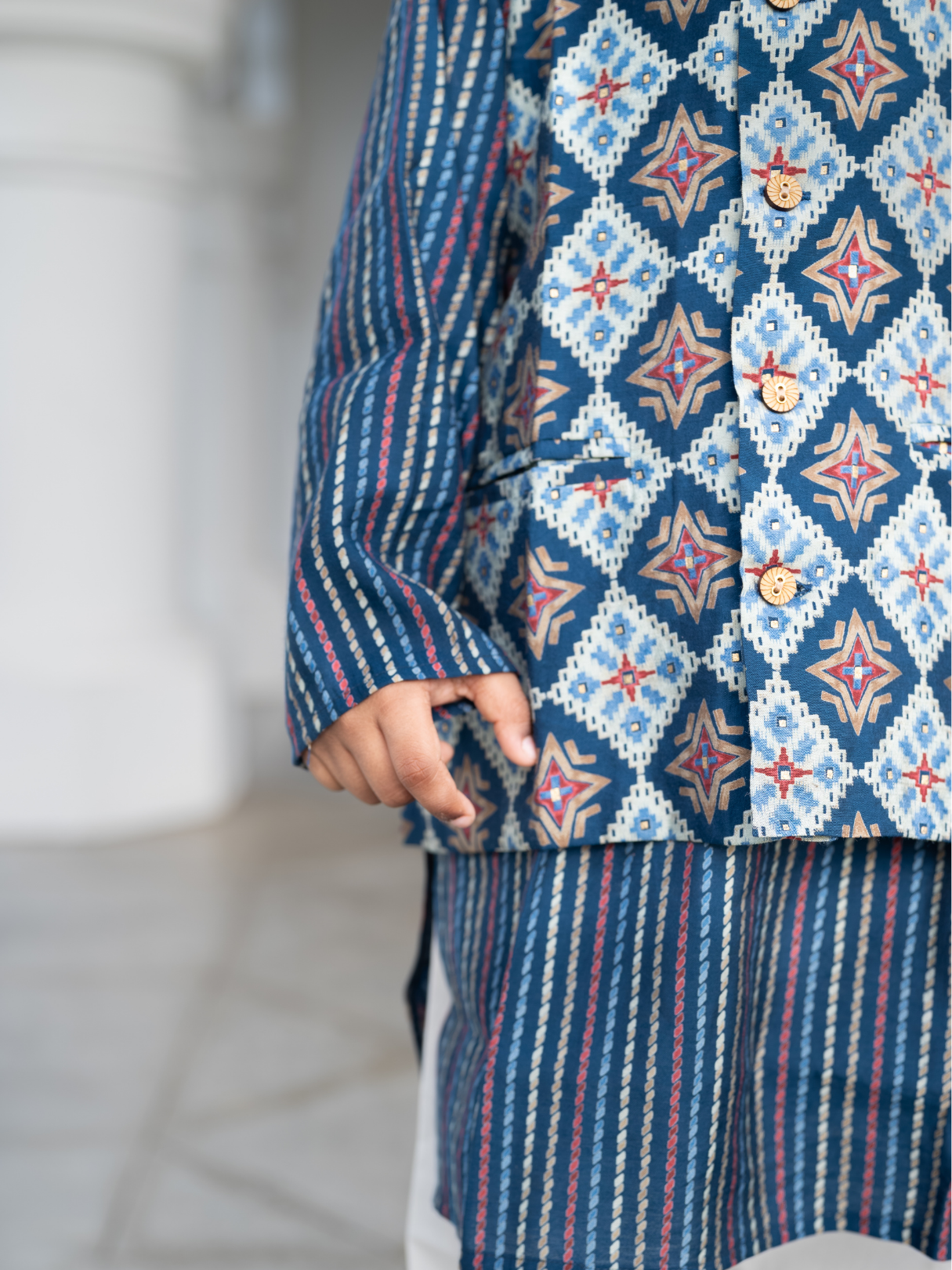 NIMBU | Tara Blue Boys Kurta Pajama Jacket in Muslin Cotton