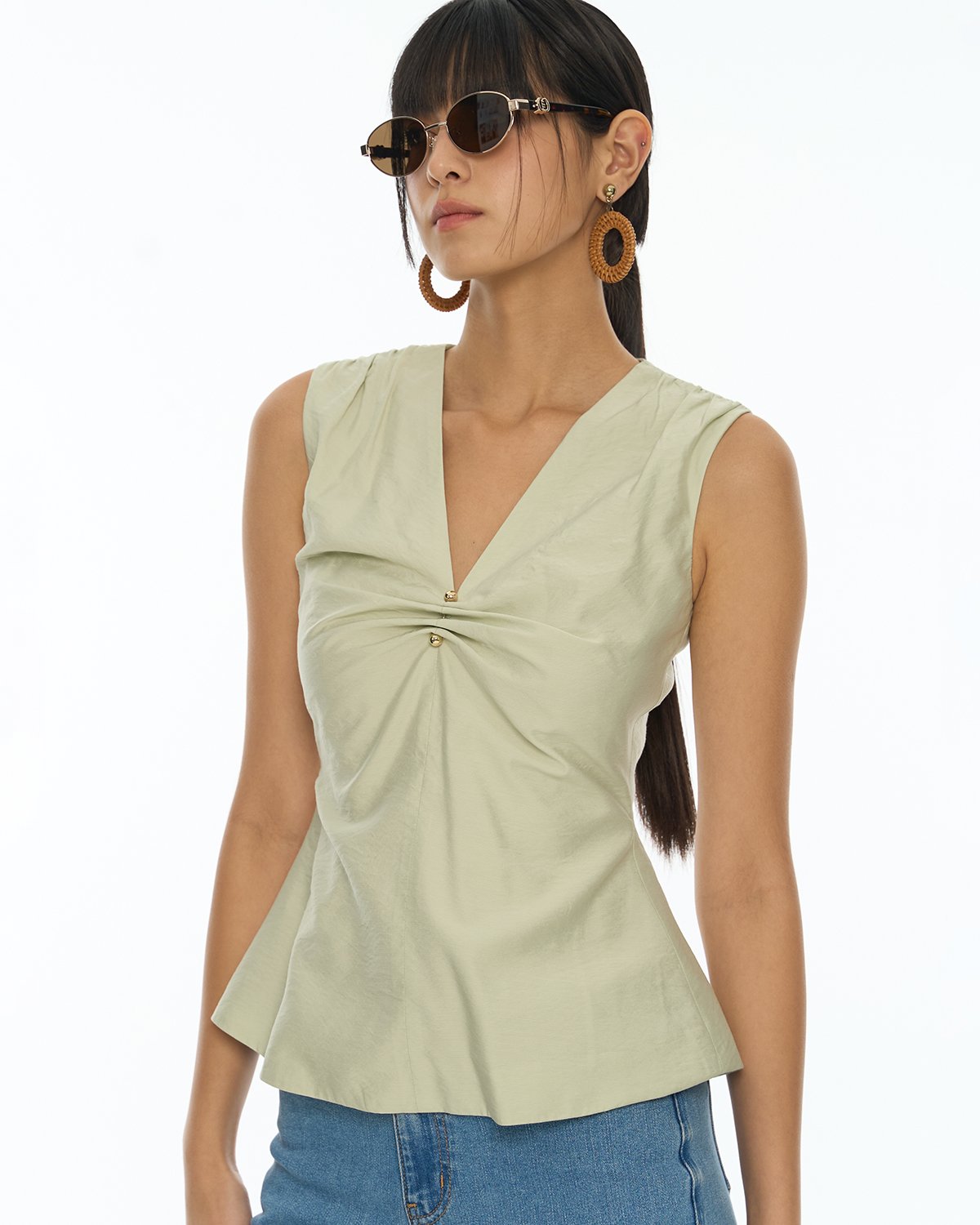 DRESSINGPAULA | Front Gathered V-Neck Top
