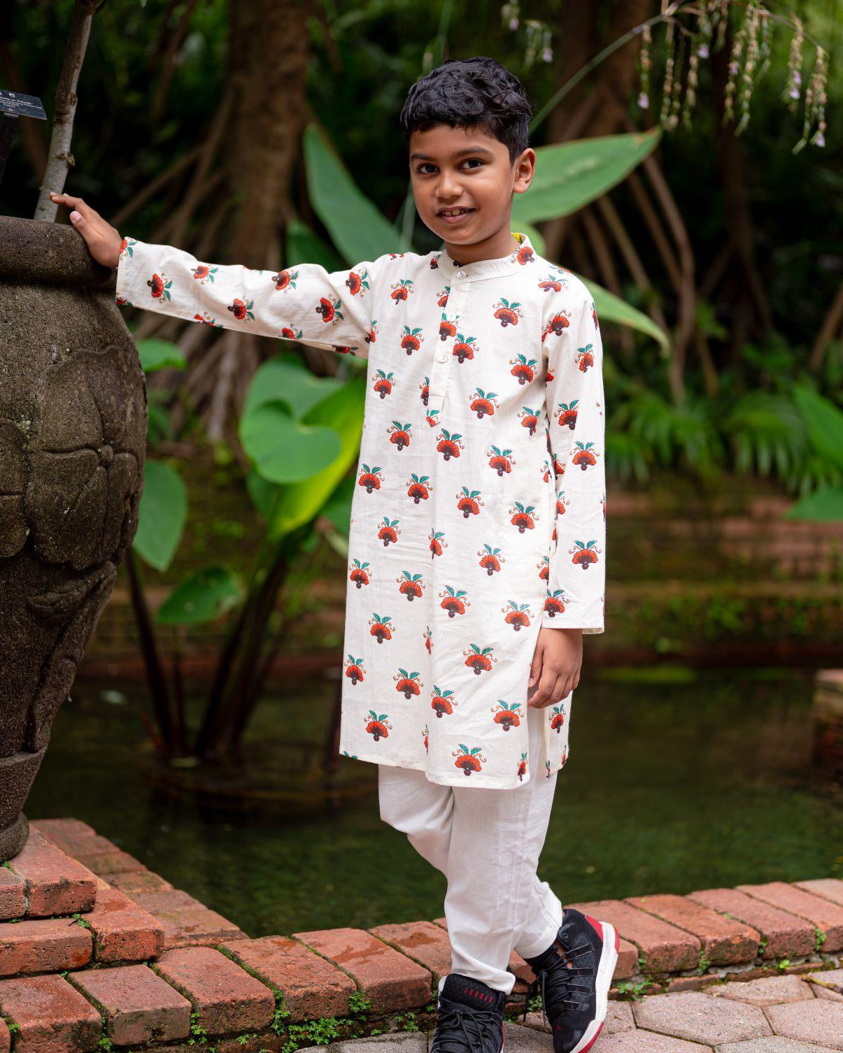 NIMBU | Rosa Boys Cotton Kurta Pajama Set In Off White
