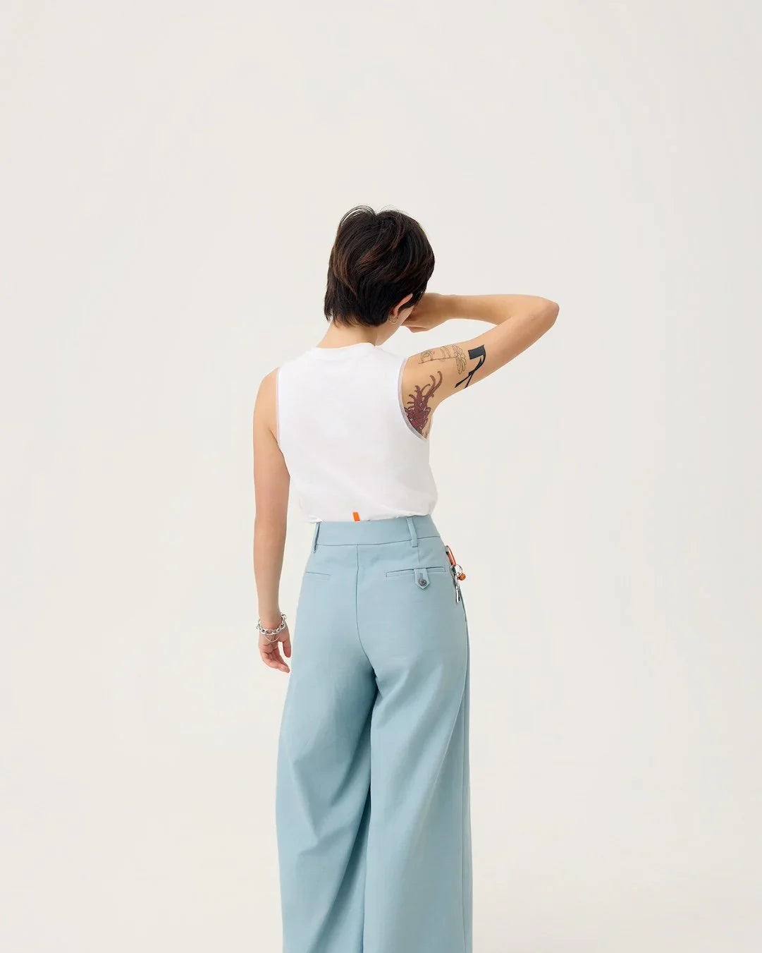 3EIGHTH | Nagare Pleat Trousers in Steel Blue