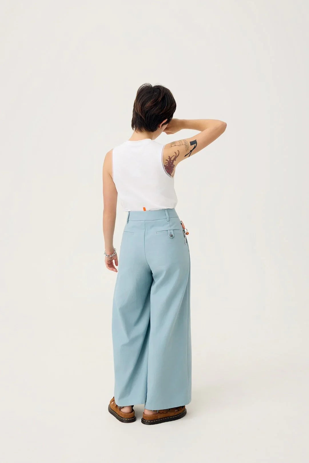 3EIGHTH | Nagare Pleat Trousers in Steel Blue