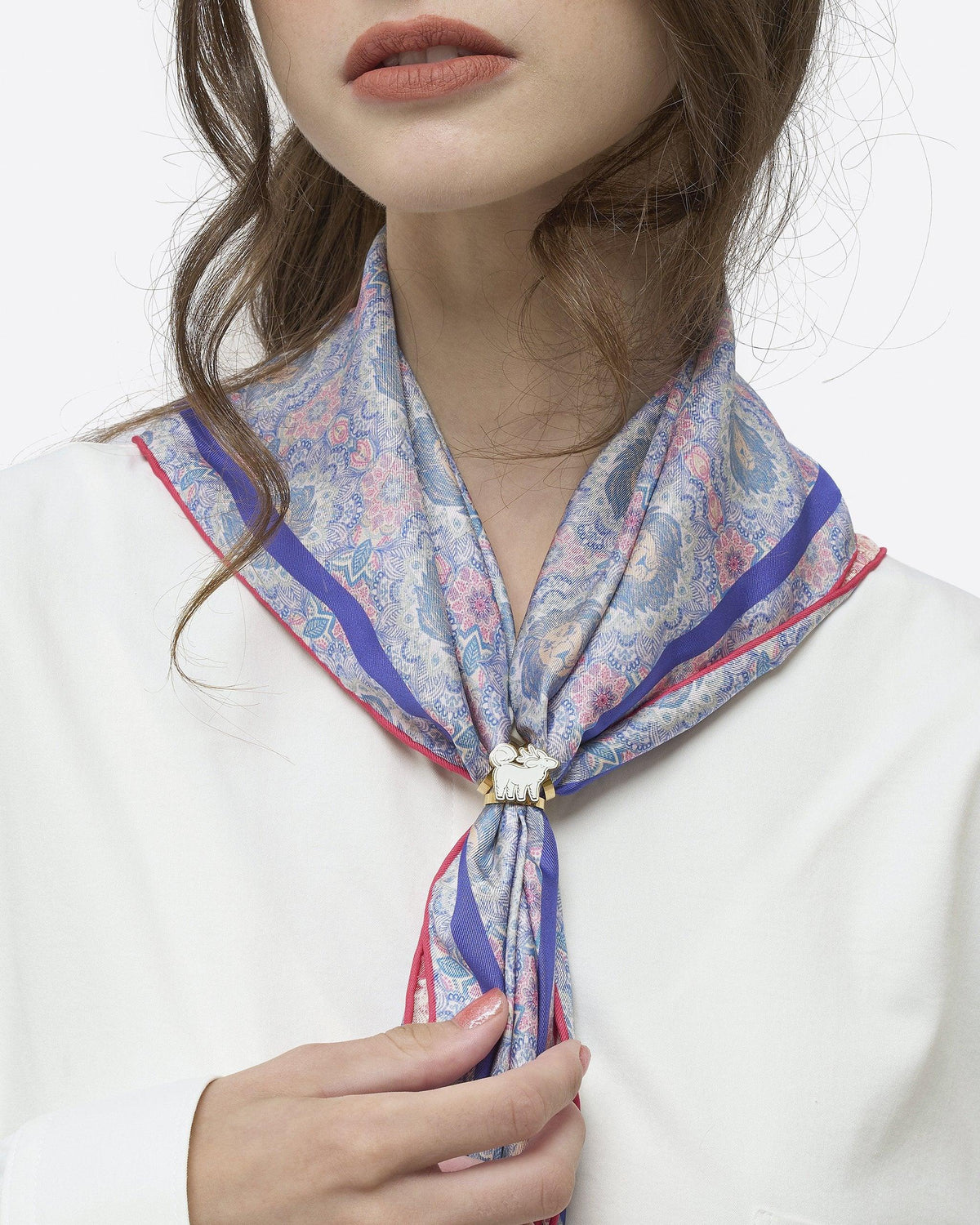 STUDIO QILING | Lion Mandala Rose Blue Double Side Silk Scarf 65