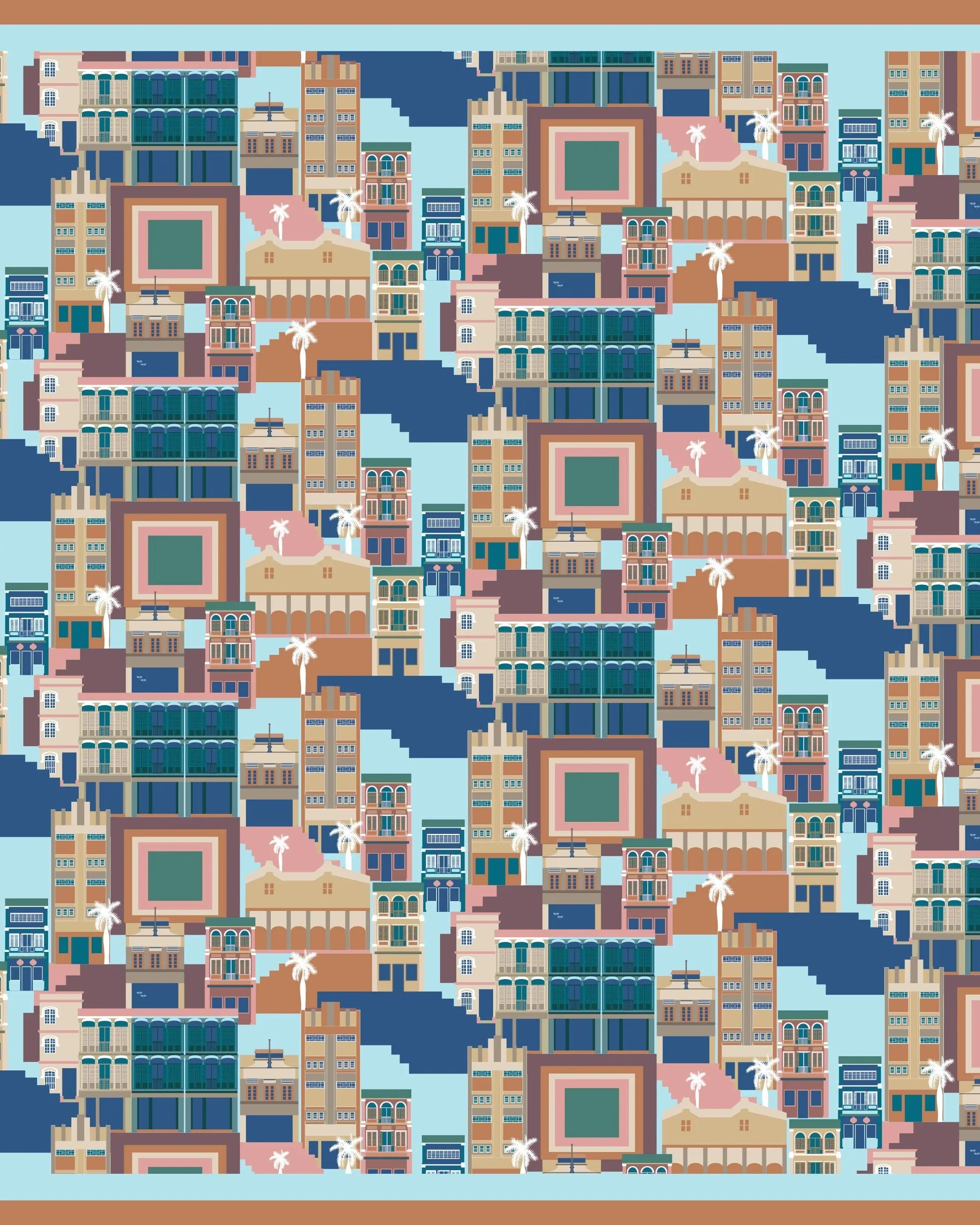 BINARY STYLE | Shophouses Of Singapore 115x115cm Square Scarf