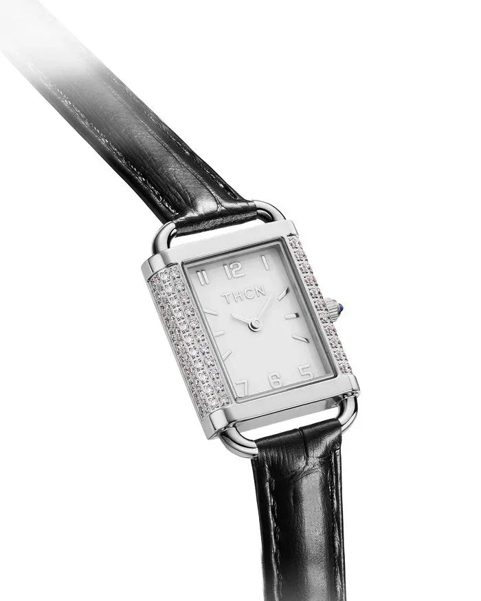 BLACK BY BLUE BRAVE | THCN Hยท II Eggshell White Dial Black Leather Strap Watch | Silver