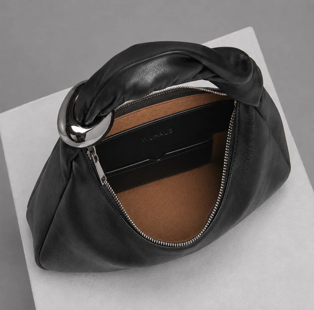 WU HAUS | Orbit Lightweight Black Leather Sculptural Bag