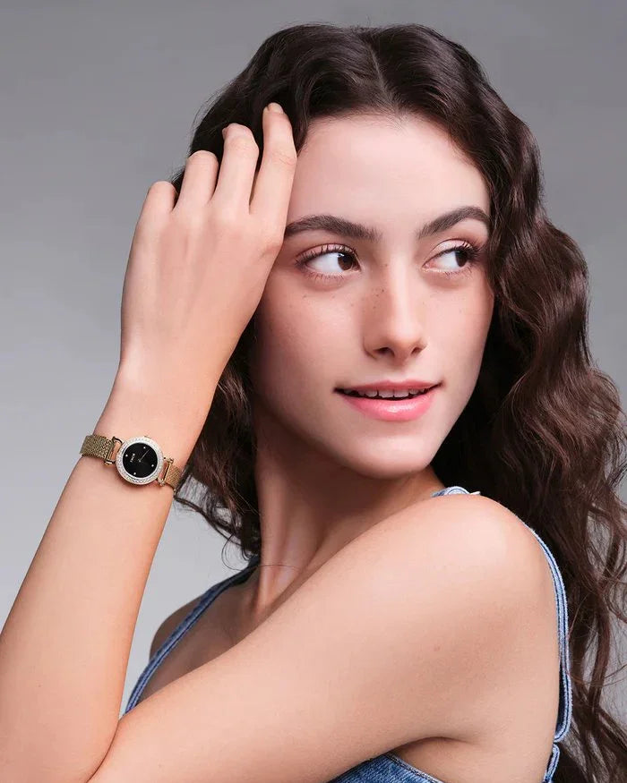BLACK BY BLUE BRAVE | THCN Cยท I Reflection Black Dial Gold Mesh Band Watch