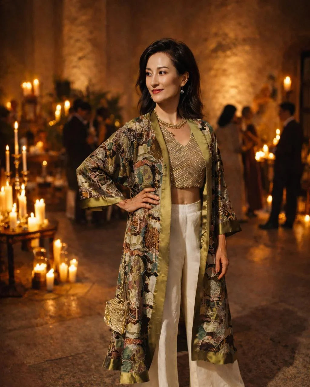 RAJA RANI | Embroidered Green Long Kimono