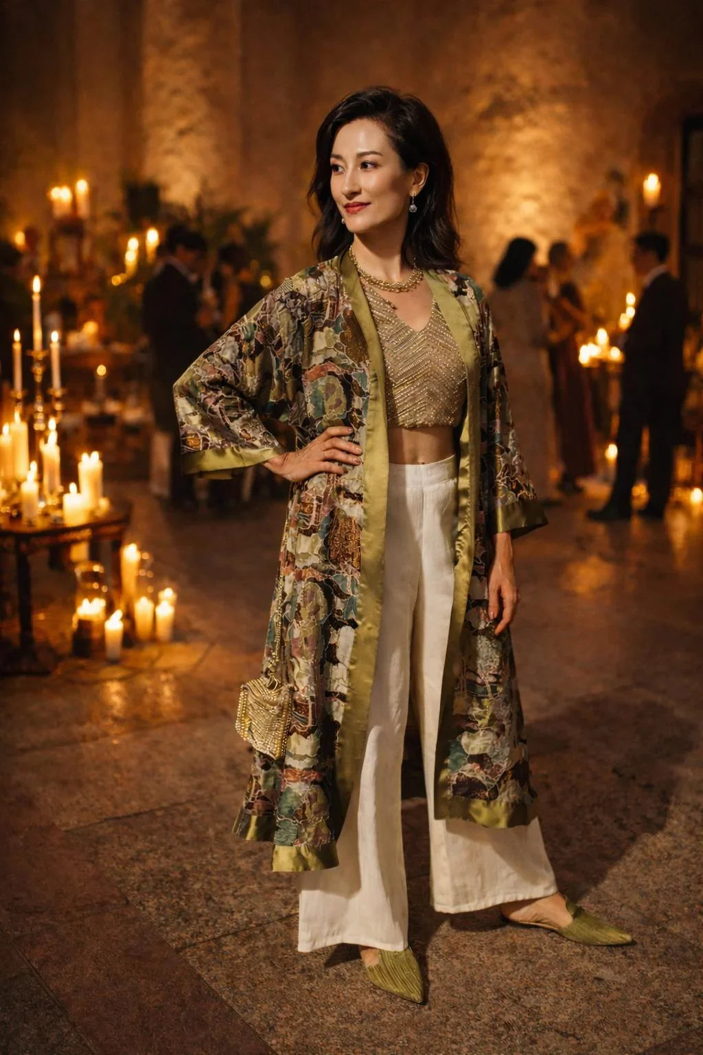 RAJA RANI | Embroidered Green Long Kimono
