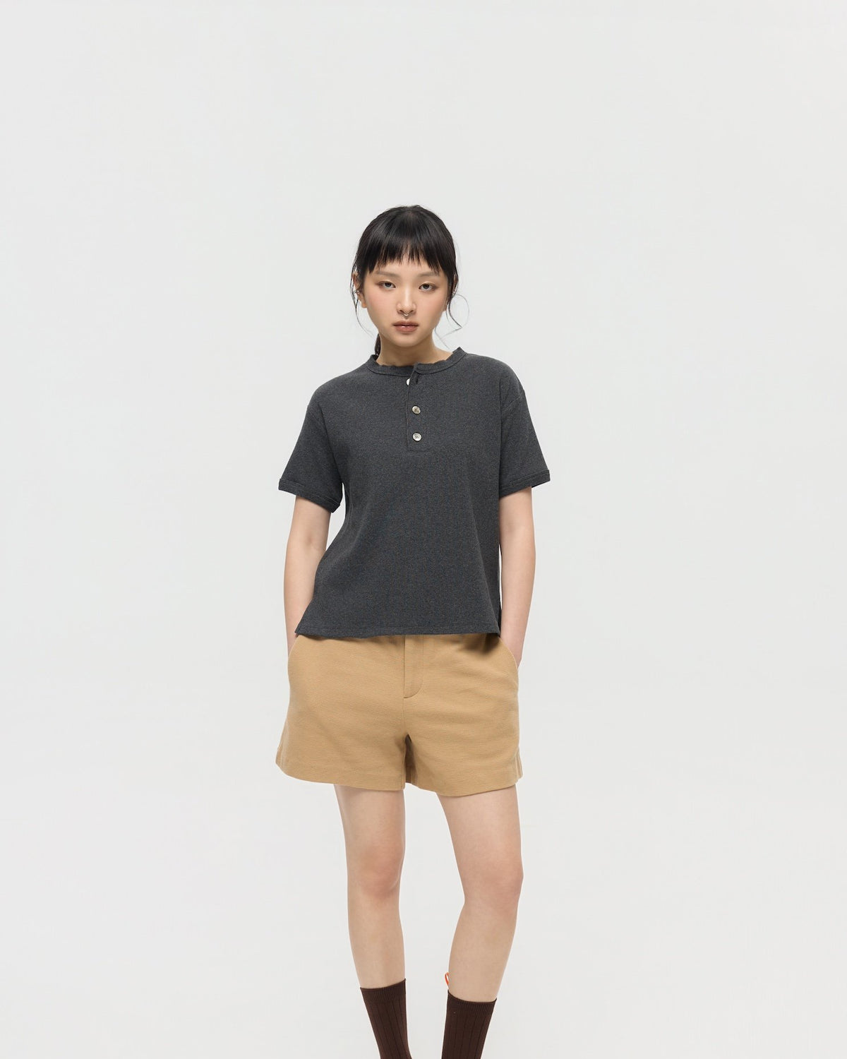 3EIGHTH | Military Henley Tee in Charcoal Marl
