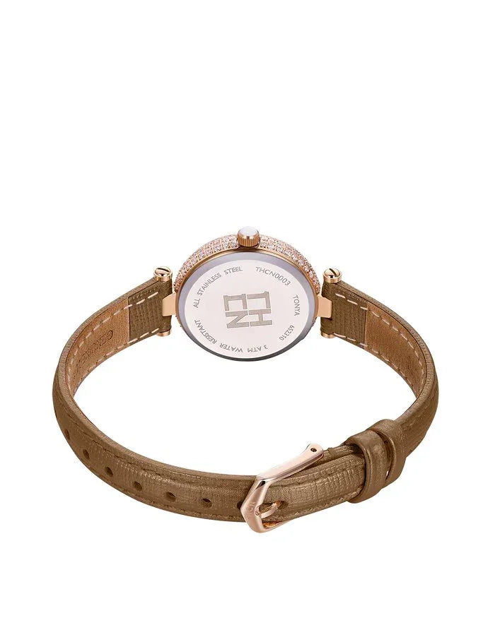 BLACK BY BLUE BRAVE | THCN T· I Mother-of-Pearl Dial Brown Leather Strap Watch