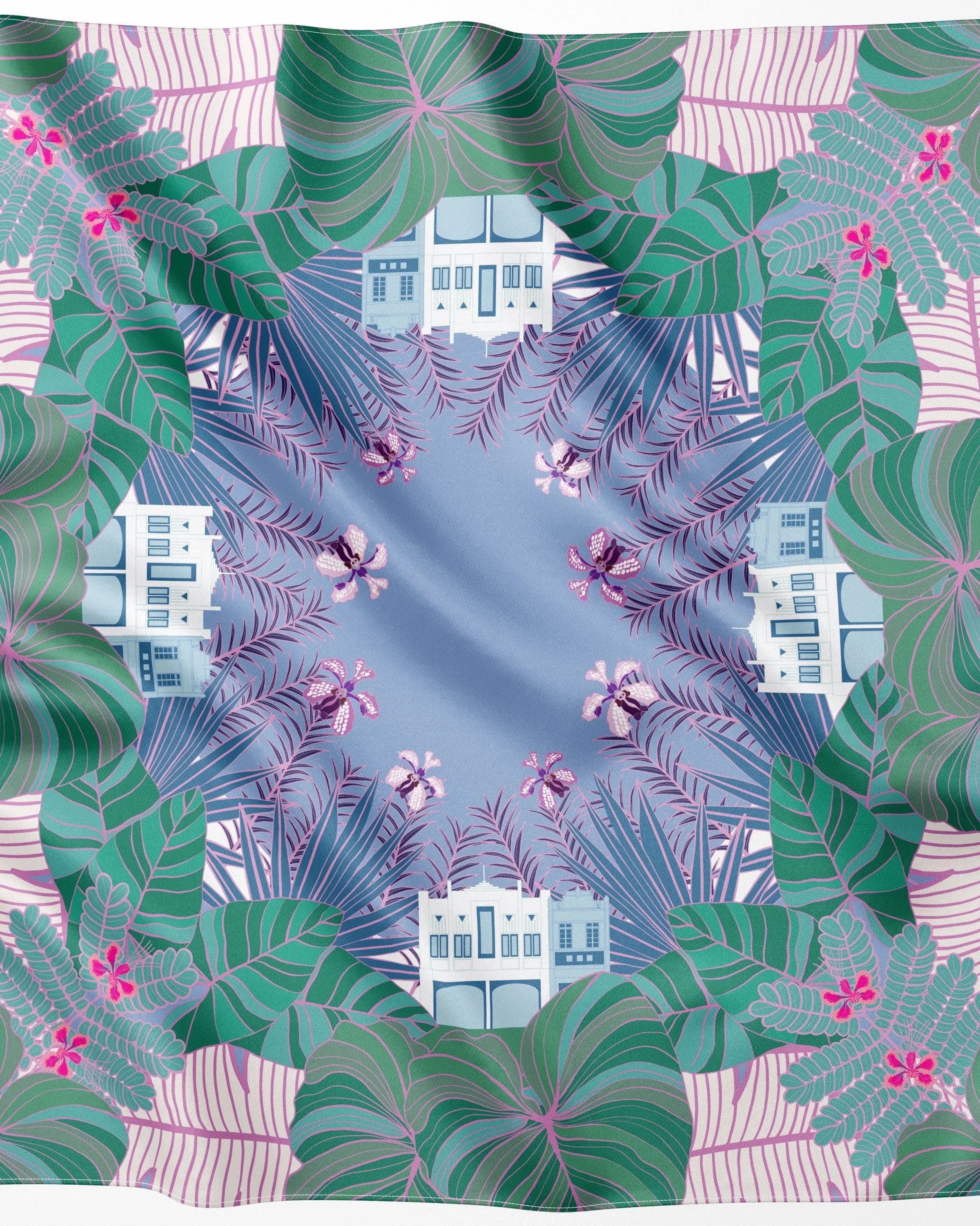 BINARY STYLE | Tropical Art Deco Silk Square Scarf 87x87cm