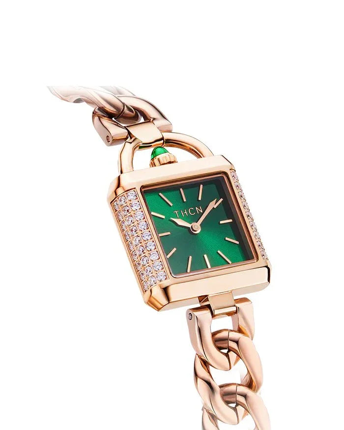 BLACK BY BLUE BRAVE | THCN C· II Green Sunray Dial Rose Gold Chain-Link Watch
