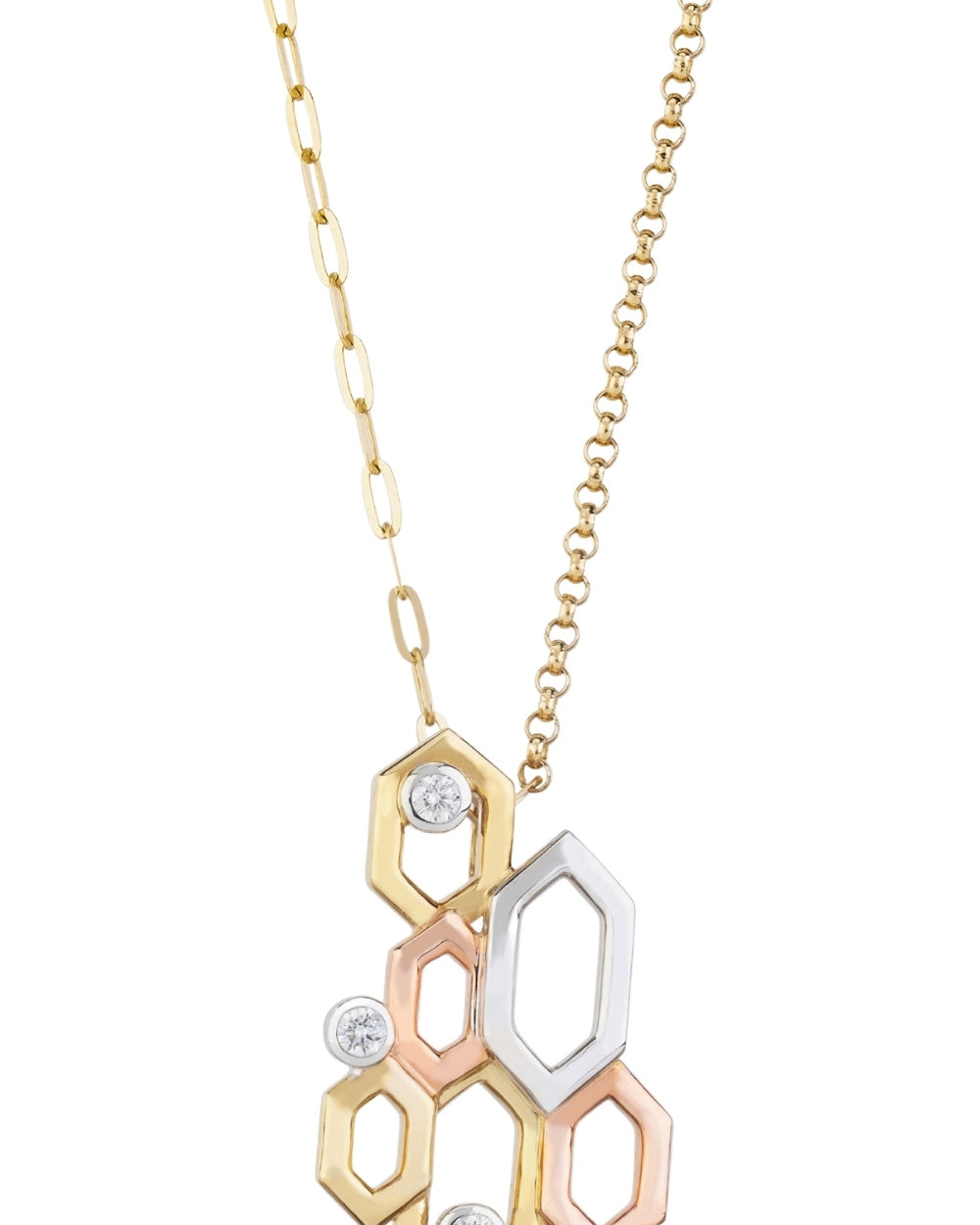 CREATIVE JEWELLERY STUDIO | 18k 3-Tone Gold & Diamond Honeycomb Pendant Necklace by Royada Jewelry