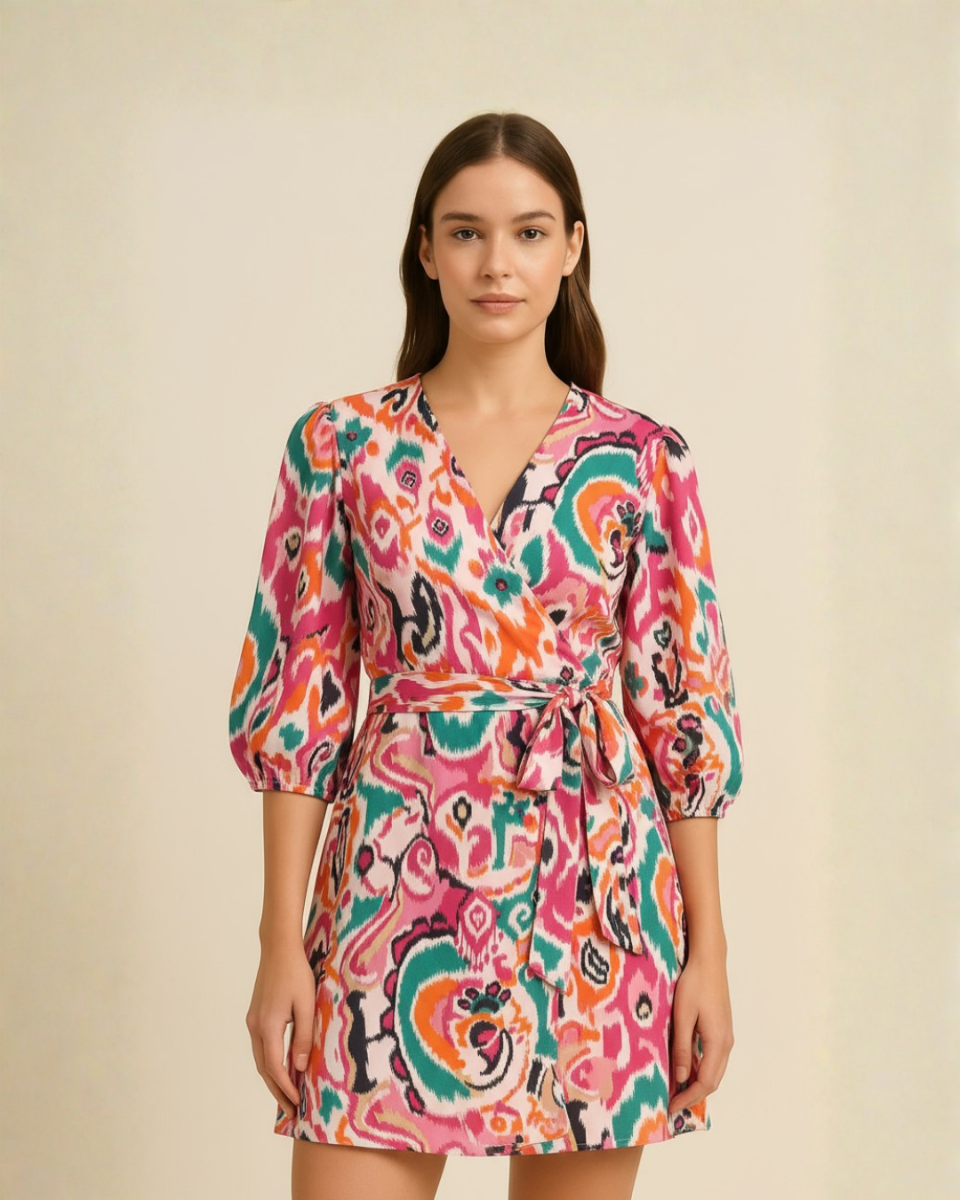 NIMBU | Havana White Rainbow Wrap Dress in Cotton