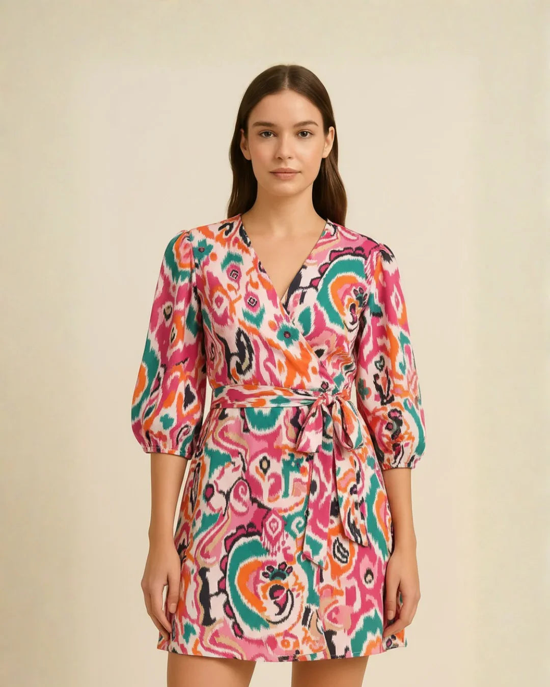 NIMBU | Havana White Rainbow Wrap Dress in Cotton