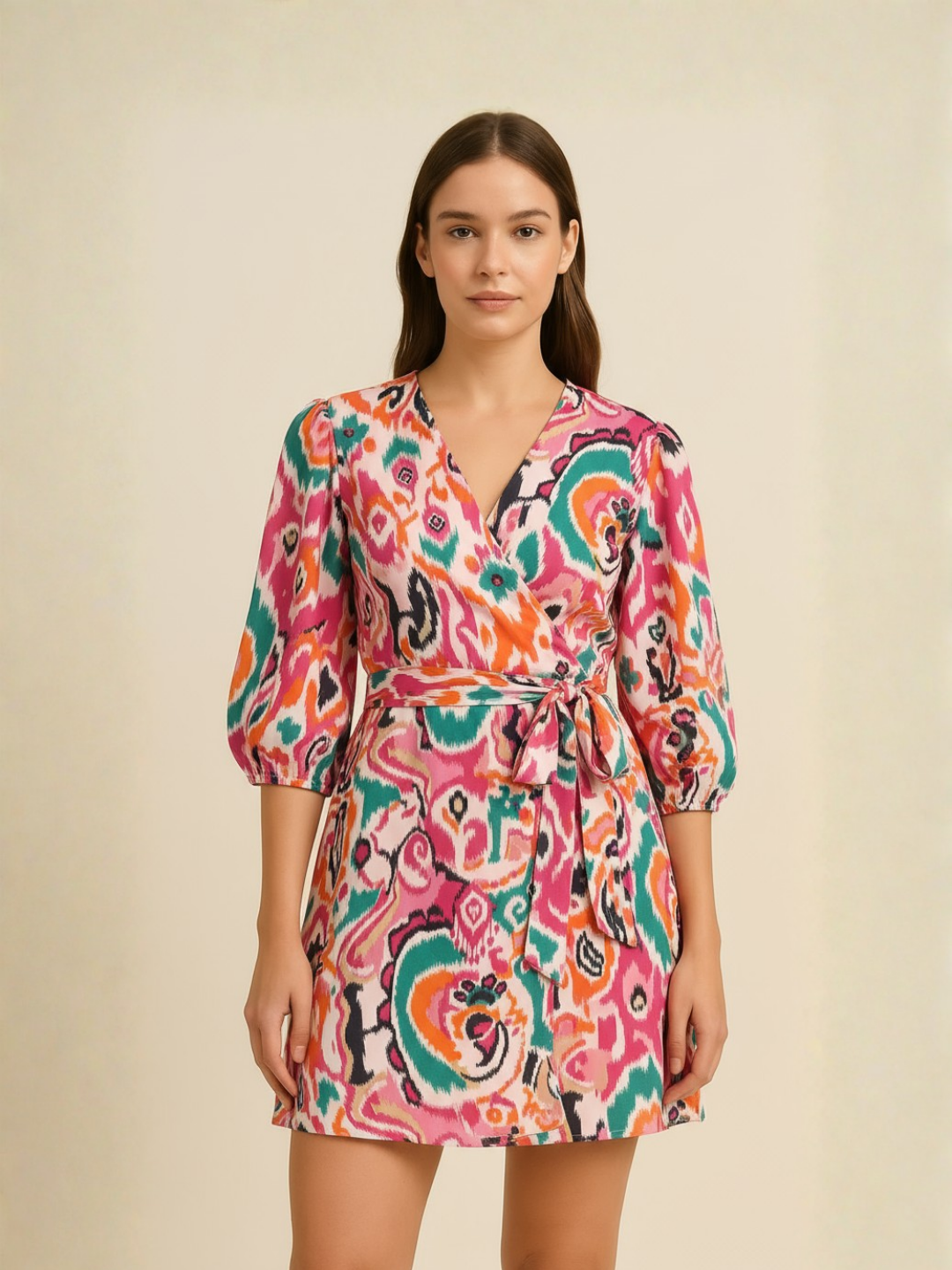 NIMBU | Havana White Rainbow Wrap Dress in Cotton