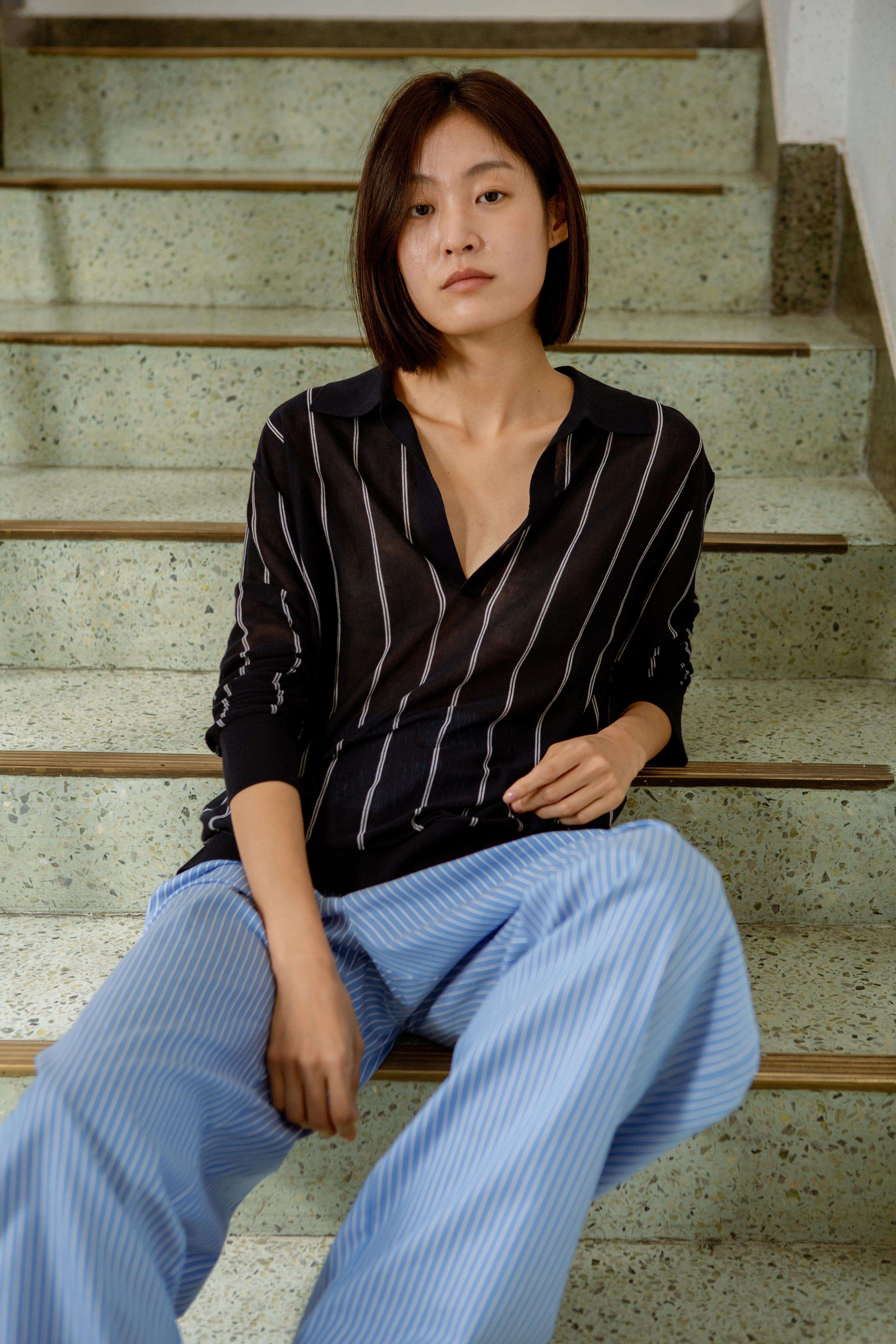 LAYERPLAN | Aziel Light Weight Wool Striped Polo Top