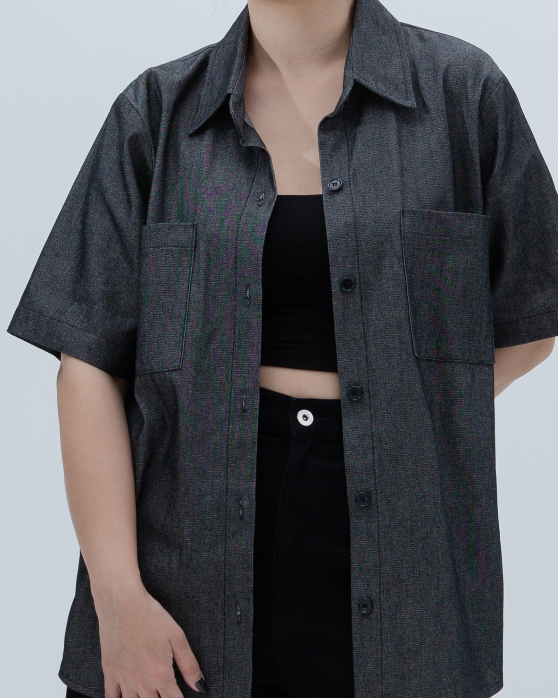 SAERO COLLECTIVE | Denim Short Sleeve Shirt | Black
