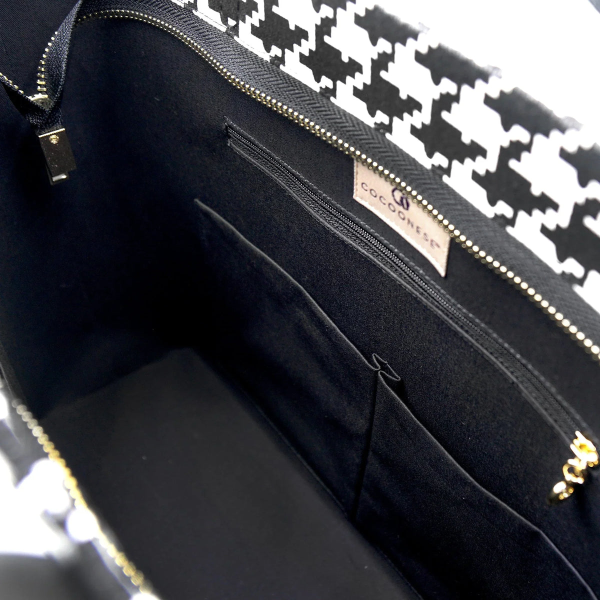 COCOONESE | Zipper Top Tote Bag - Houndstooth Check (BK)