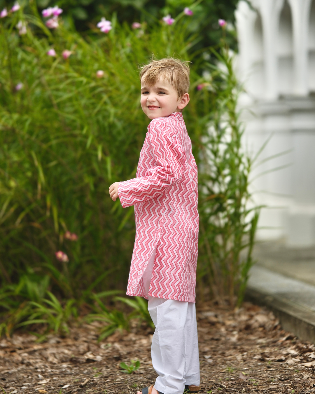 NIMBU | Devi Pink Handblock Zigzag Print Kurta Pajama