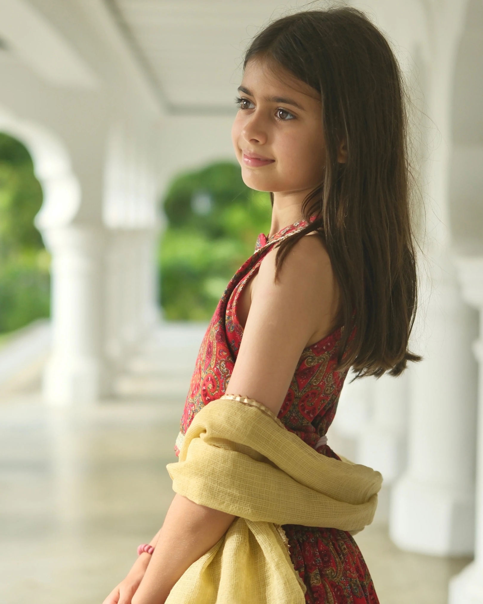 NIMBU | Amara Red Floral Girls Halter Lehenga With Chanderi Dupatta Set In Ice Cool Satin Cotton