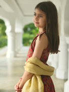 NIMBU | Amara Red Floral Girls Halter Lehenga With Chanderi Dupatta Set In Ice Cool Satin Cotton