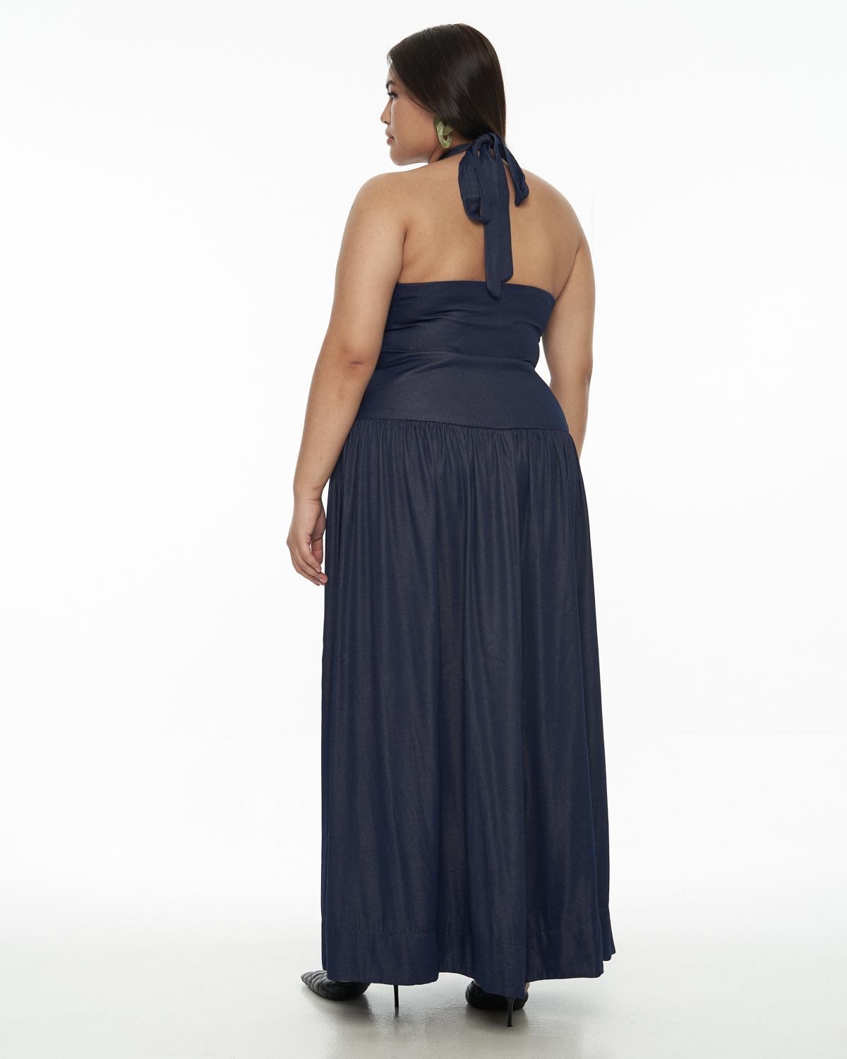 DRESSINGPAULA | Chambray Halter Maxi Dress