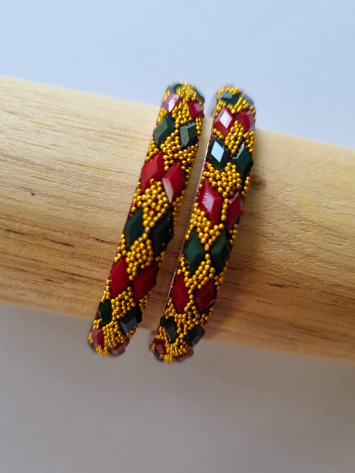 NIMBU | Festive Maroon Green Gold Kada Bangles