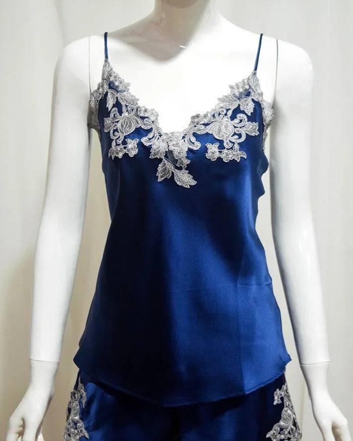 BELLS & BIRDS | Florentine Mulberry Silk Cami Set (Navy)