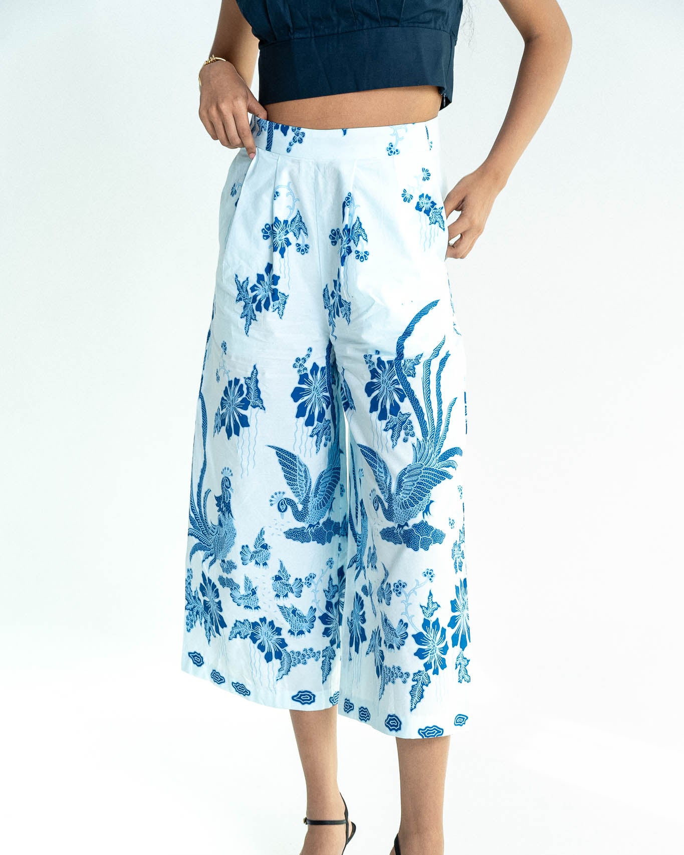 STUDIO GYPSIED | Batik Wide Leg Pants In Merak Porcelain