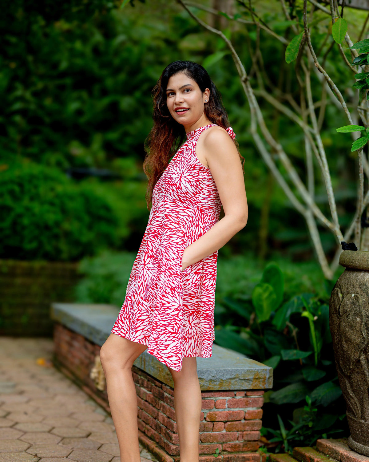 NIMBU | Singapore Short Halter Dress with Pockets in Red White