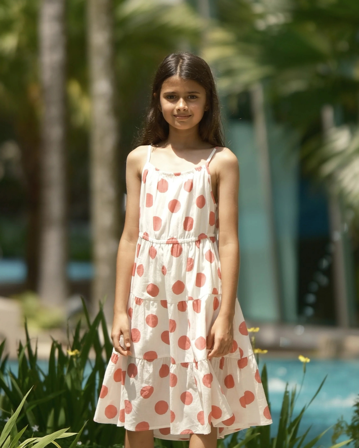 NIMBU | Sasha Pink Polka Girls Long Dress in Cotton