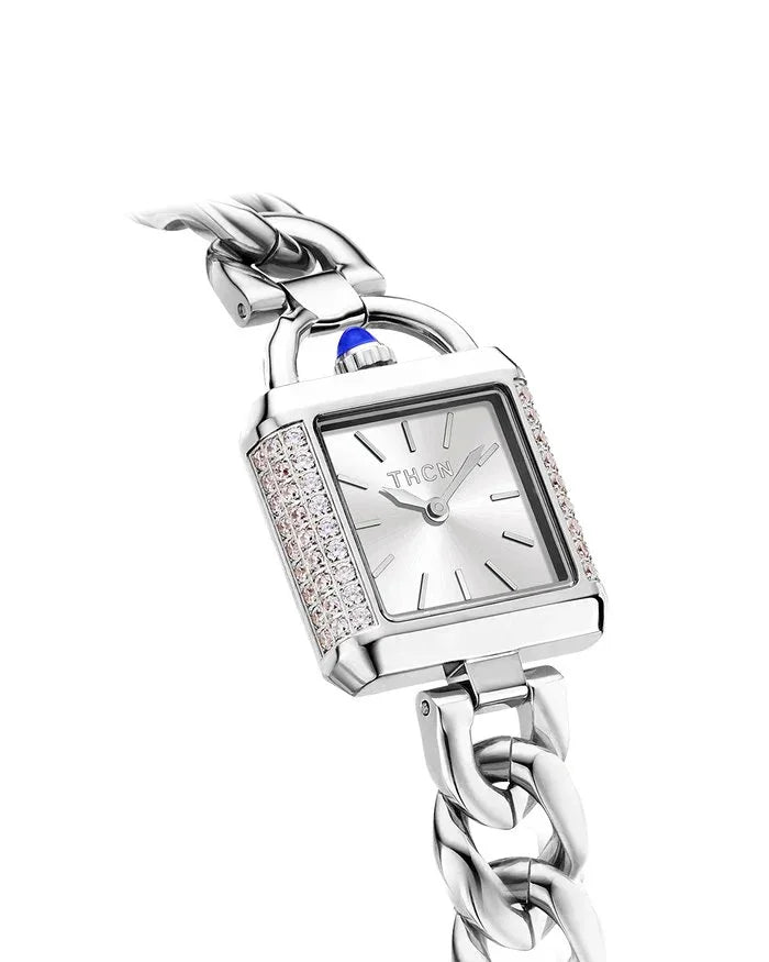 BLACK BY BLUE BRAVE | THCN Cยท II White Sunrayยท Silver Chain-Link Watch